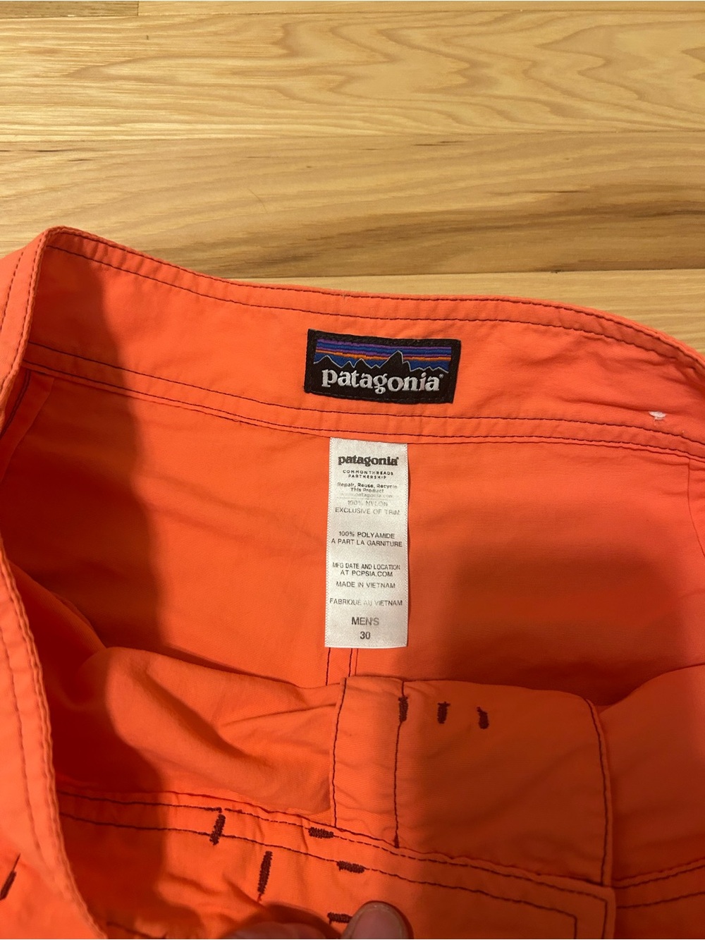 Patagonia Men’s Bright Orange Board Shorts with Gray Drawstring - Picture 2 of 3